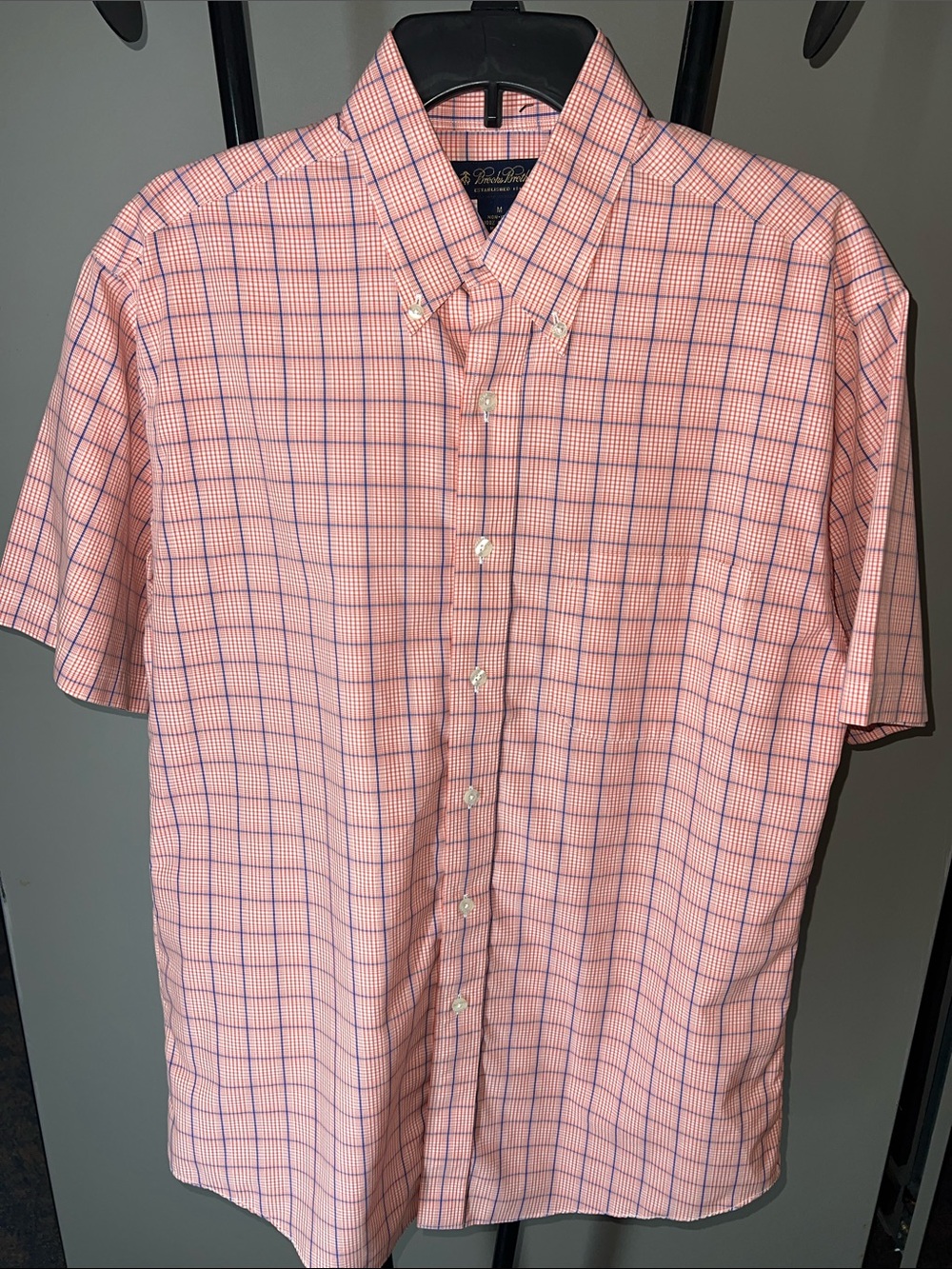Brooks Brothers Pink and Blue Plaid Short-Sleeve Button-Down Shirt
